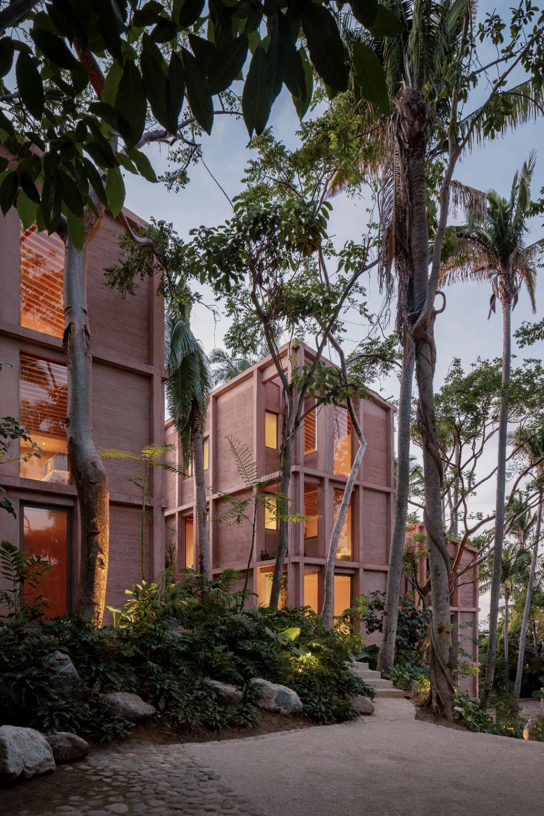 Viviendas San Pancho — fachada entre palmeras